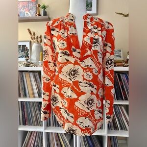 Tory Burch 100% Silk Size 8 Floral Tunic Blouse
